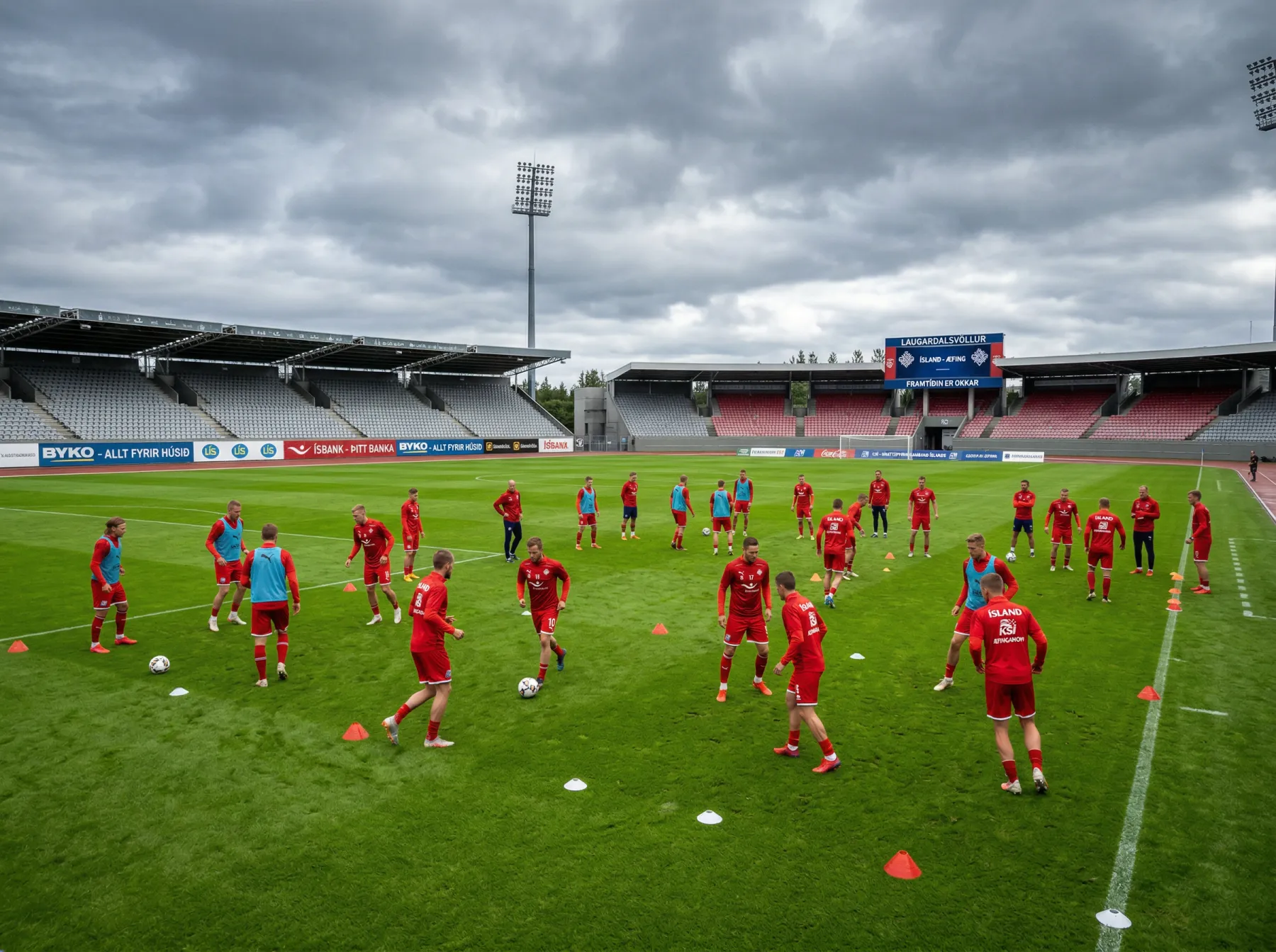 Norskt landsliðið í knattspyrnu á æfingavelli fyrir heimsmeistaramótið