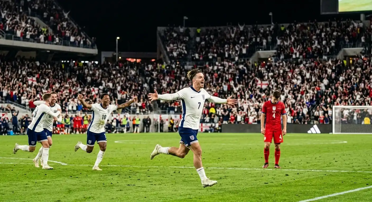 Bellingham fagnar sigurmarki Englands gegn Noregi í fjórðungsúrslitum HM 2026